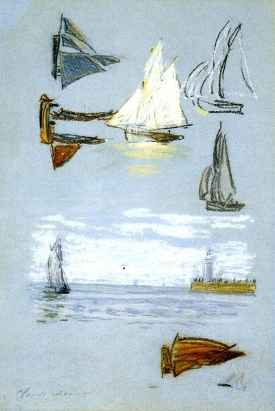 Study of Sailboats and Harbour Claude Monet